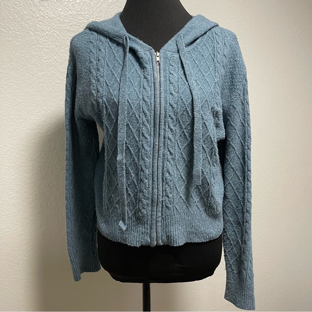 Hazel Moon Cable-knit Zip-up Hooded Sweater Size MEDIUM